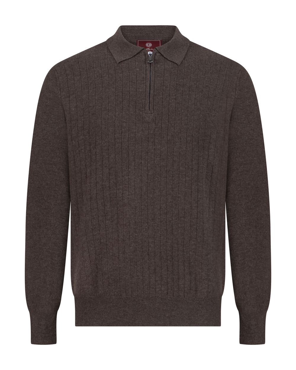 بلوفر صوف ميرينو بنص سحاب - بني غامق