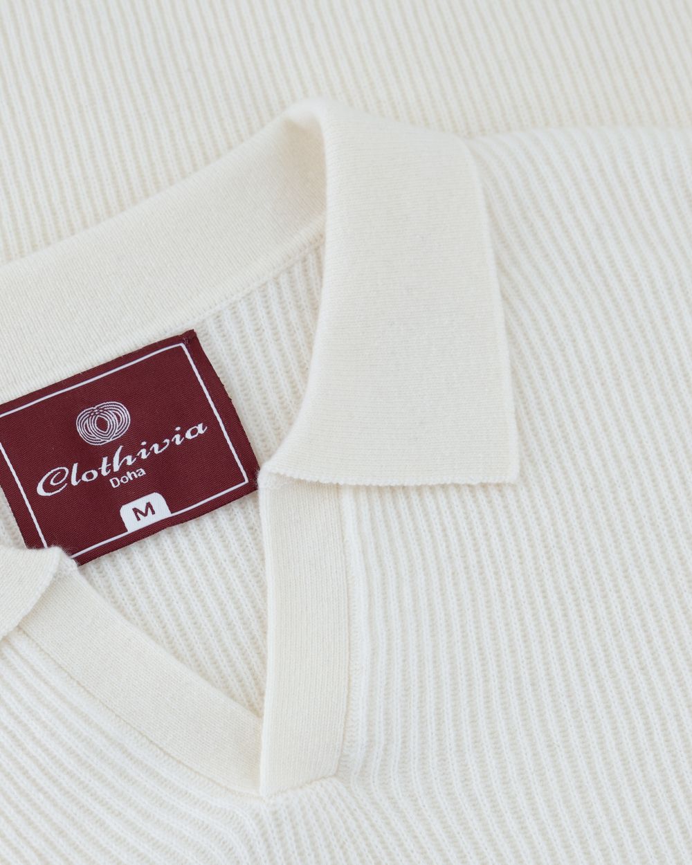 Open collar rib merino wool sweater cream white