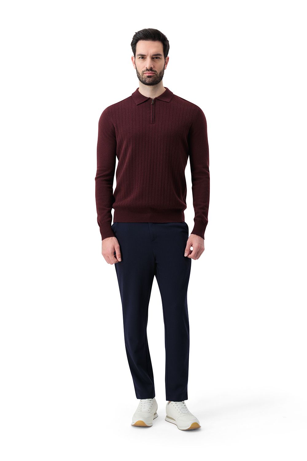 بلوفر صوف ميرينو بنص سحاب - بني كستنائي