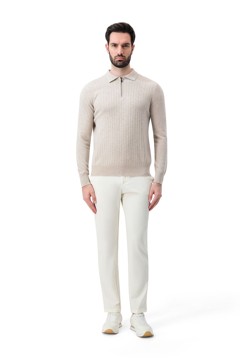 بلوفر صوف ميرينو بنص سحاب - بيج