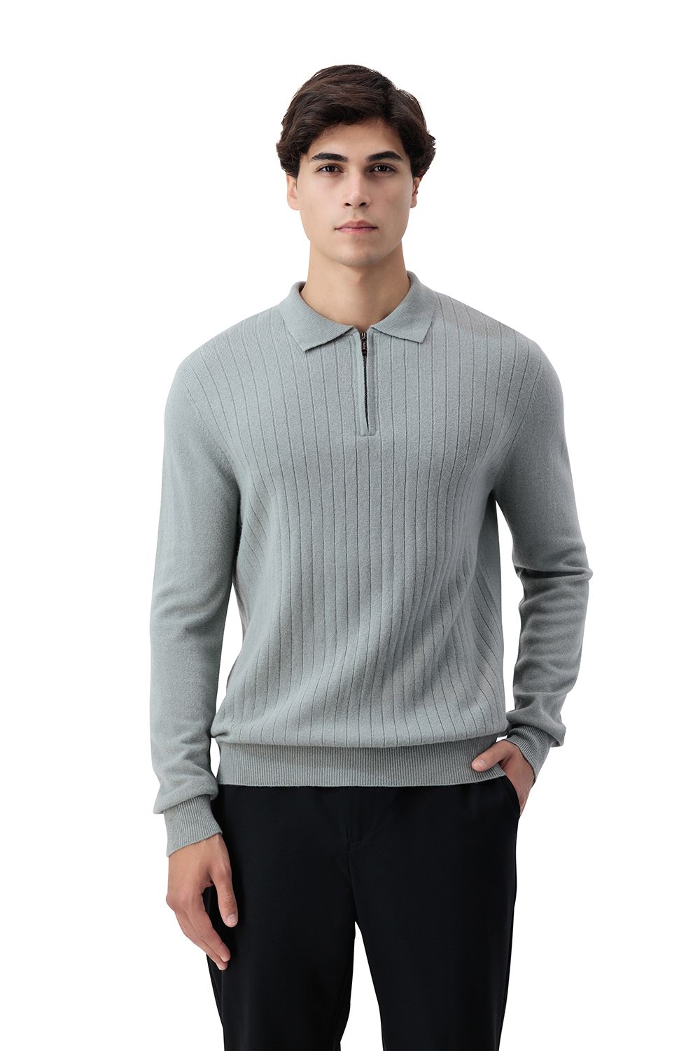 Half zip rib merino wool sweater grey sage