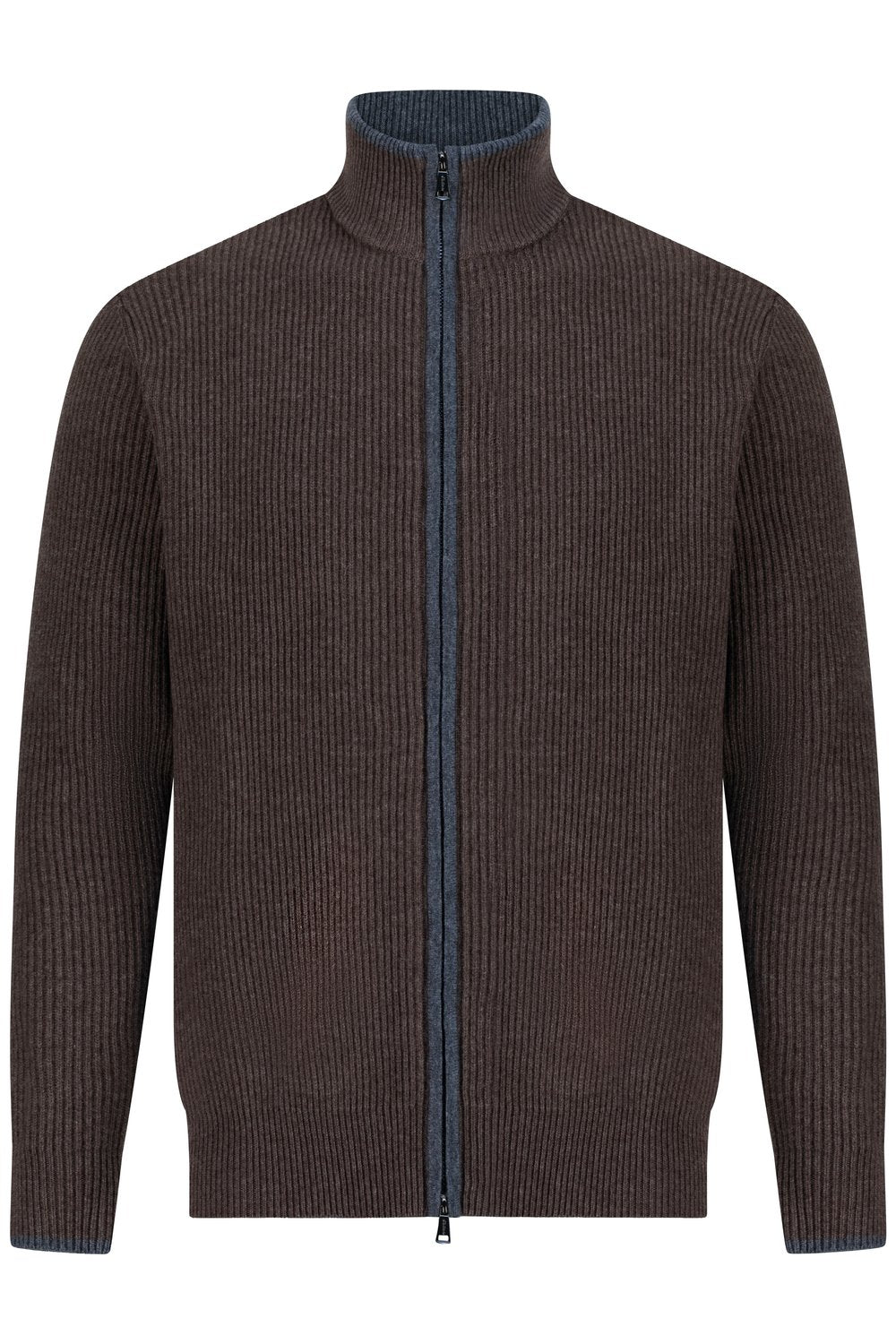 بلوفر صوف ميرينو بسحاب كامل - بني غامق