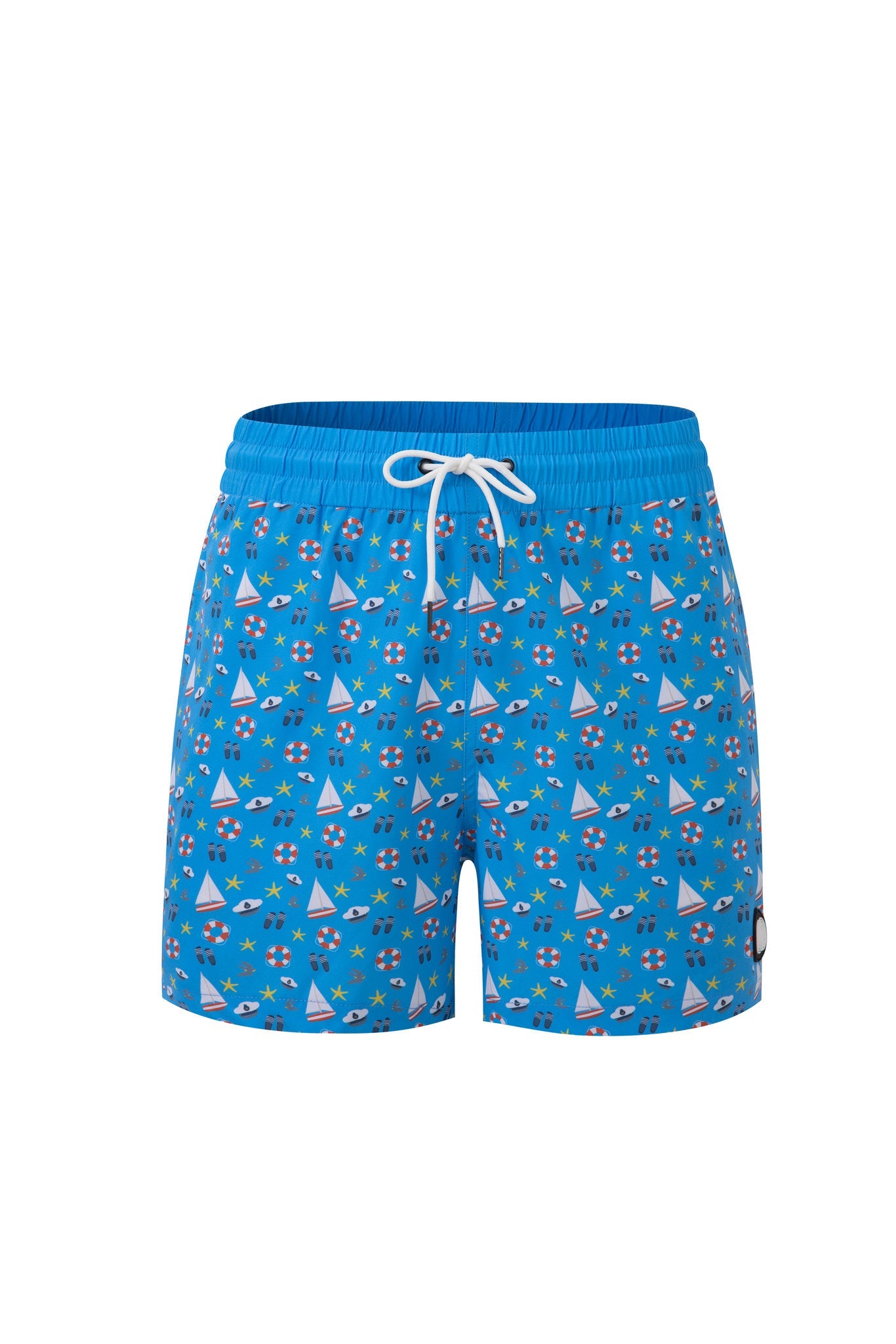 Nautical Swim Shorts -Blue × Towel Hoodie-Beige — Combo Look