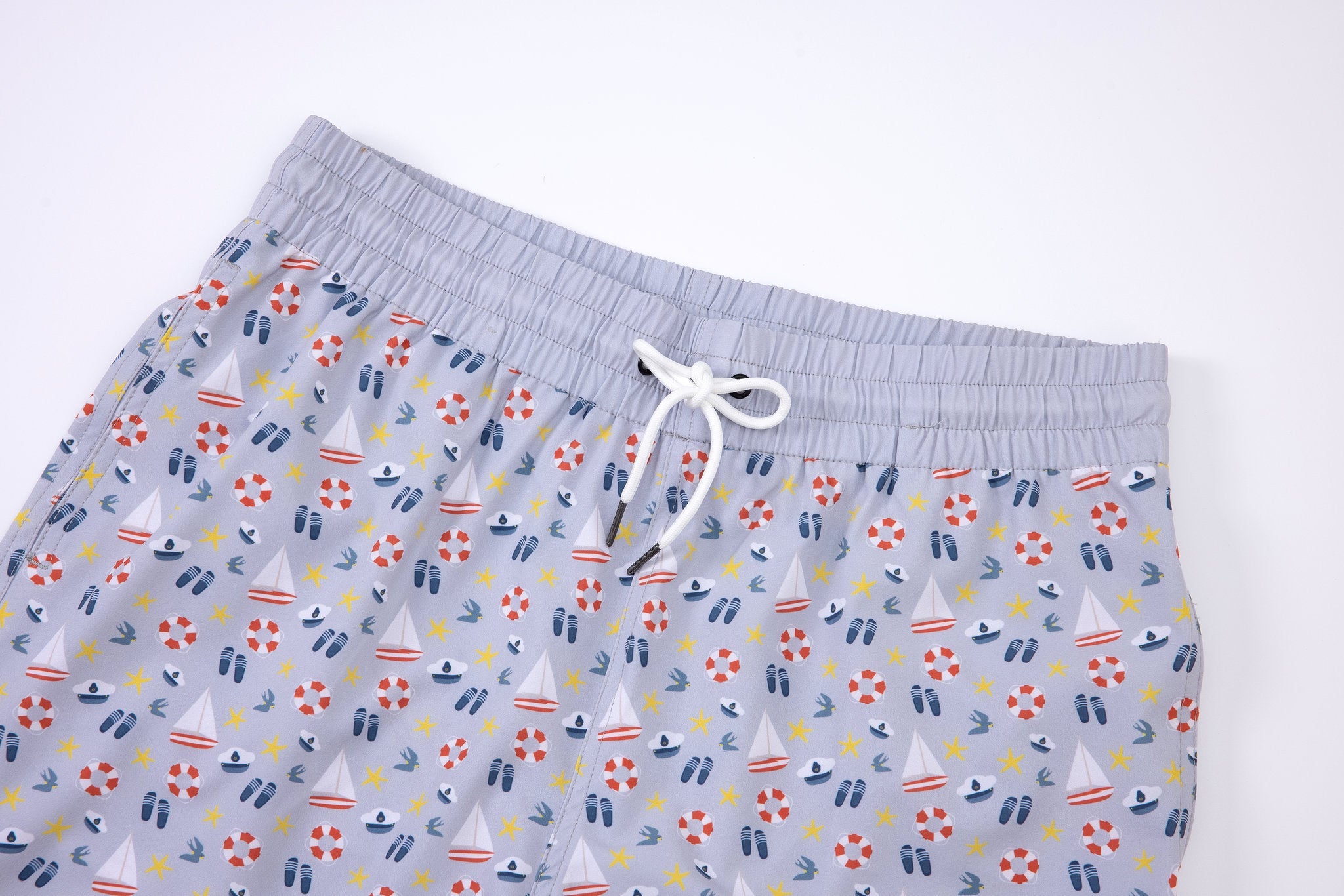Nautical Swim Shorts -Gray × Linen Long Sleeves-Pink — Combo Look