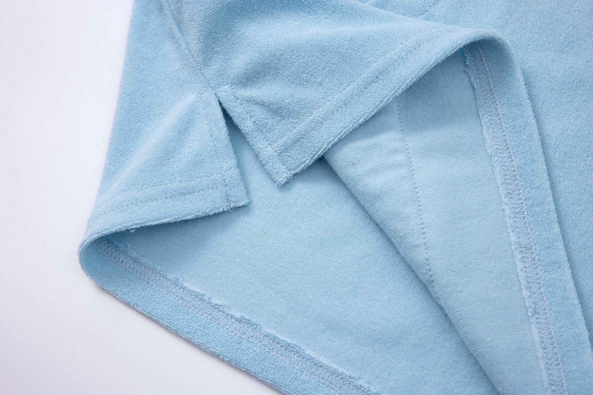 Tropical Swim Short -Orange-Red × Towel Hoodie-Baby-Blue — Combo Look