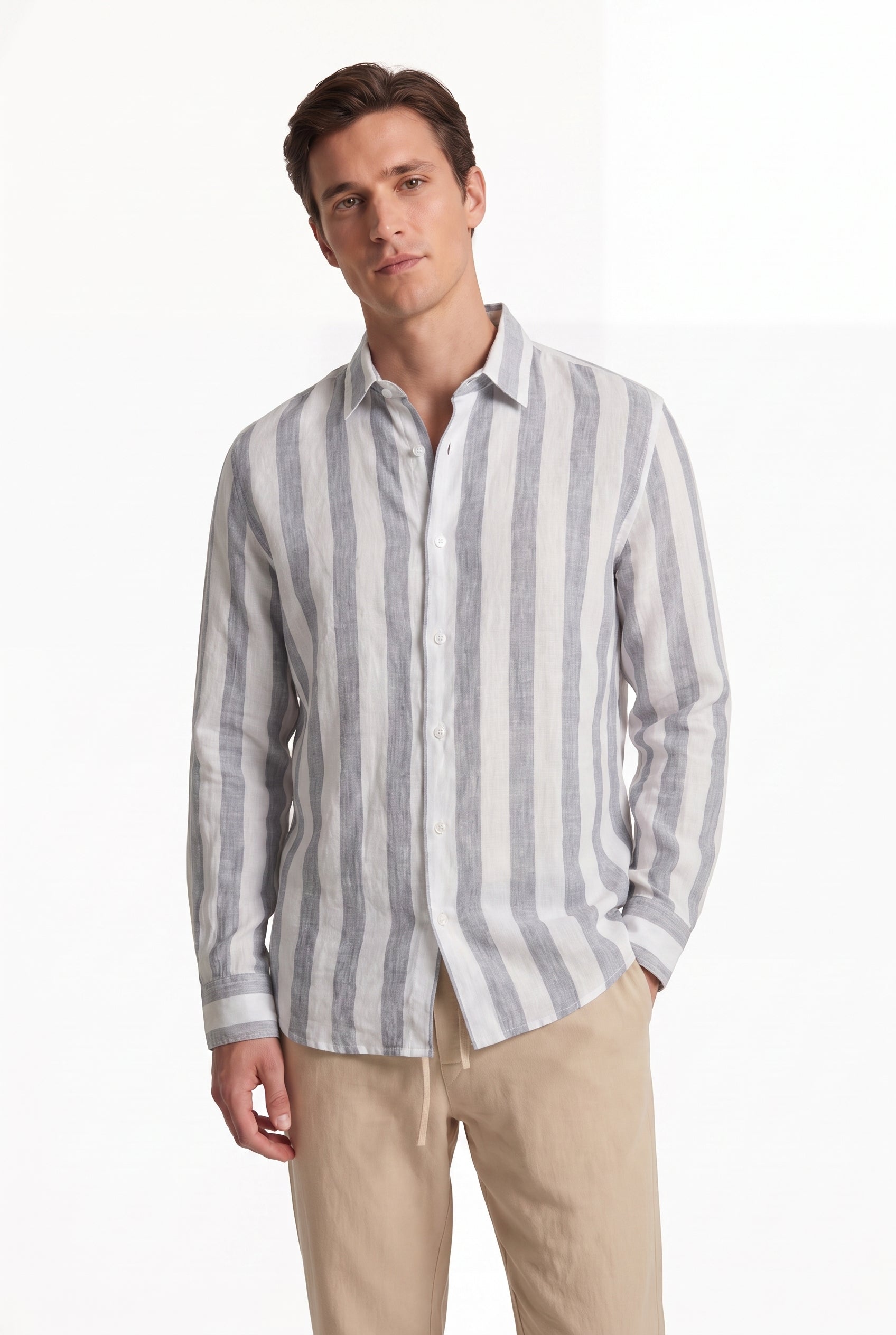 Linen Long Sleeves / stripe-GRAY/WHITE