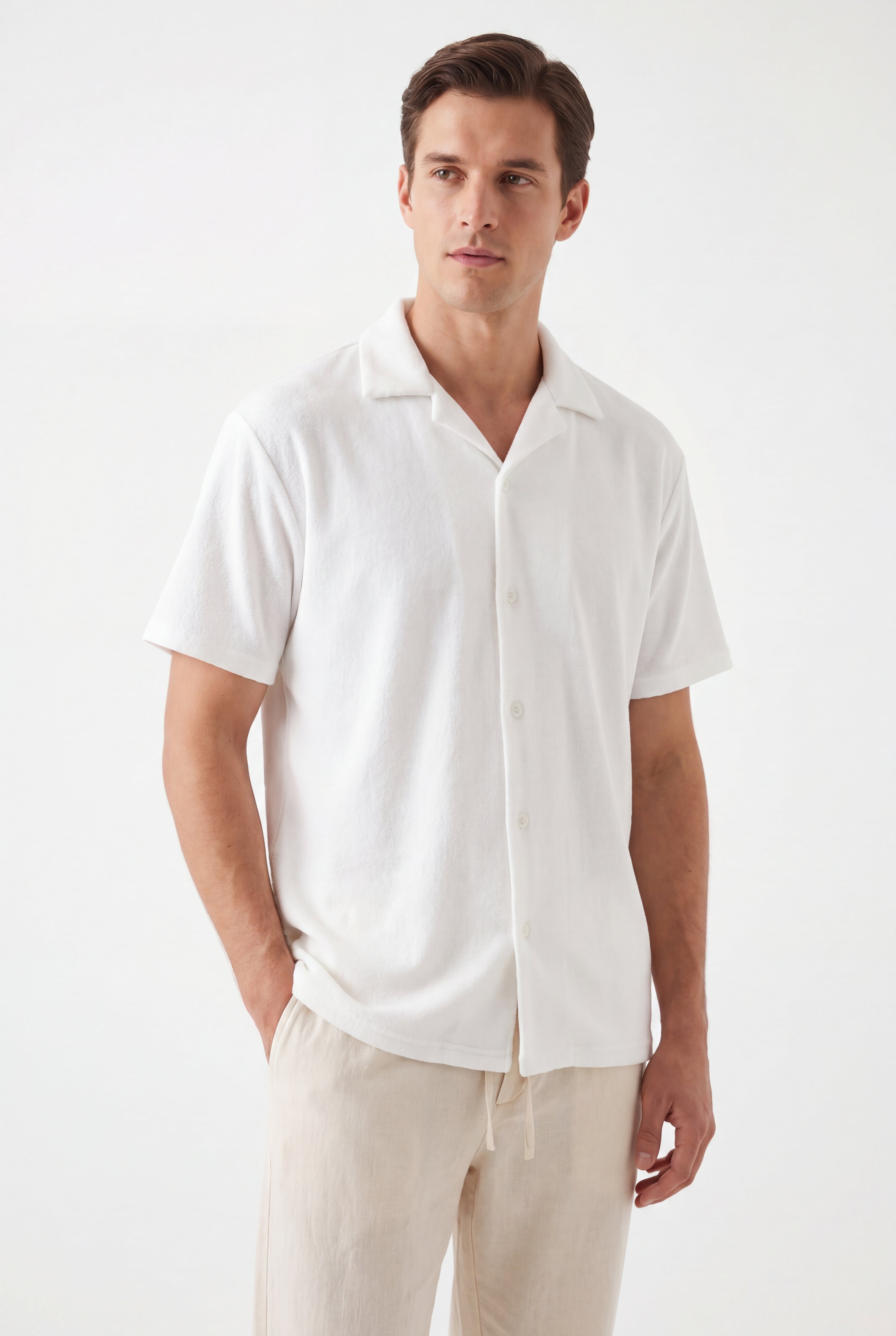 toweling howell -White × Linen Pants-Ivory — Combo Look