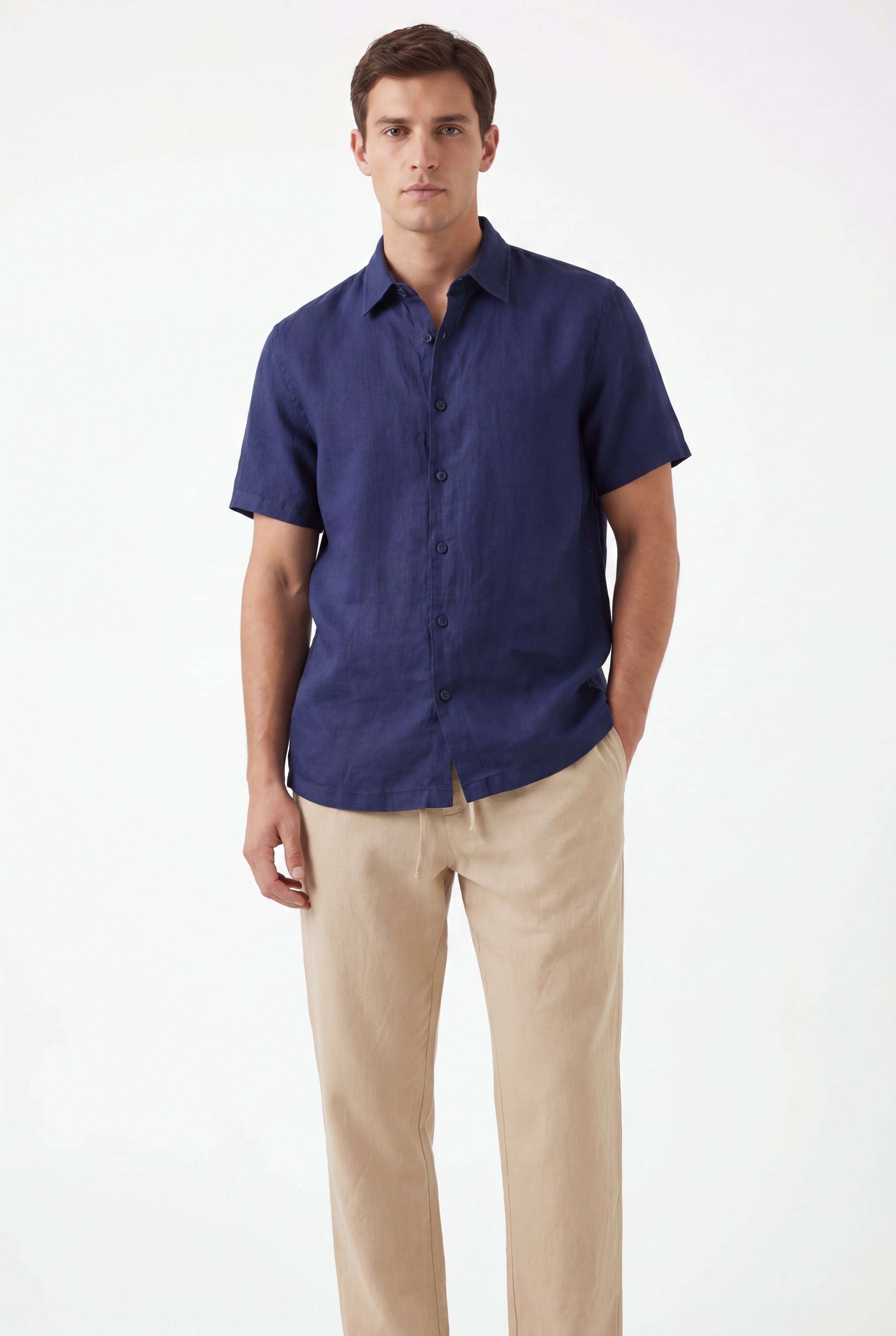Linen Short Sleeves-Navy