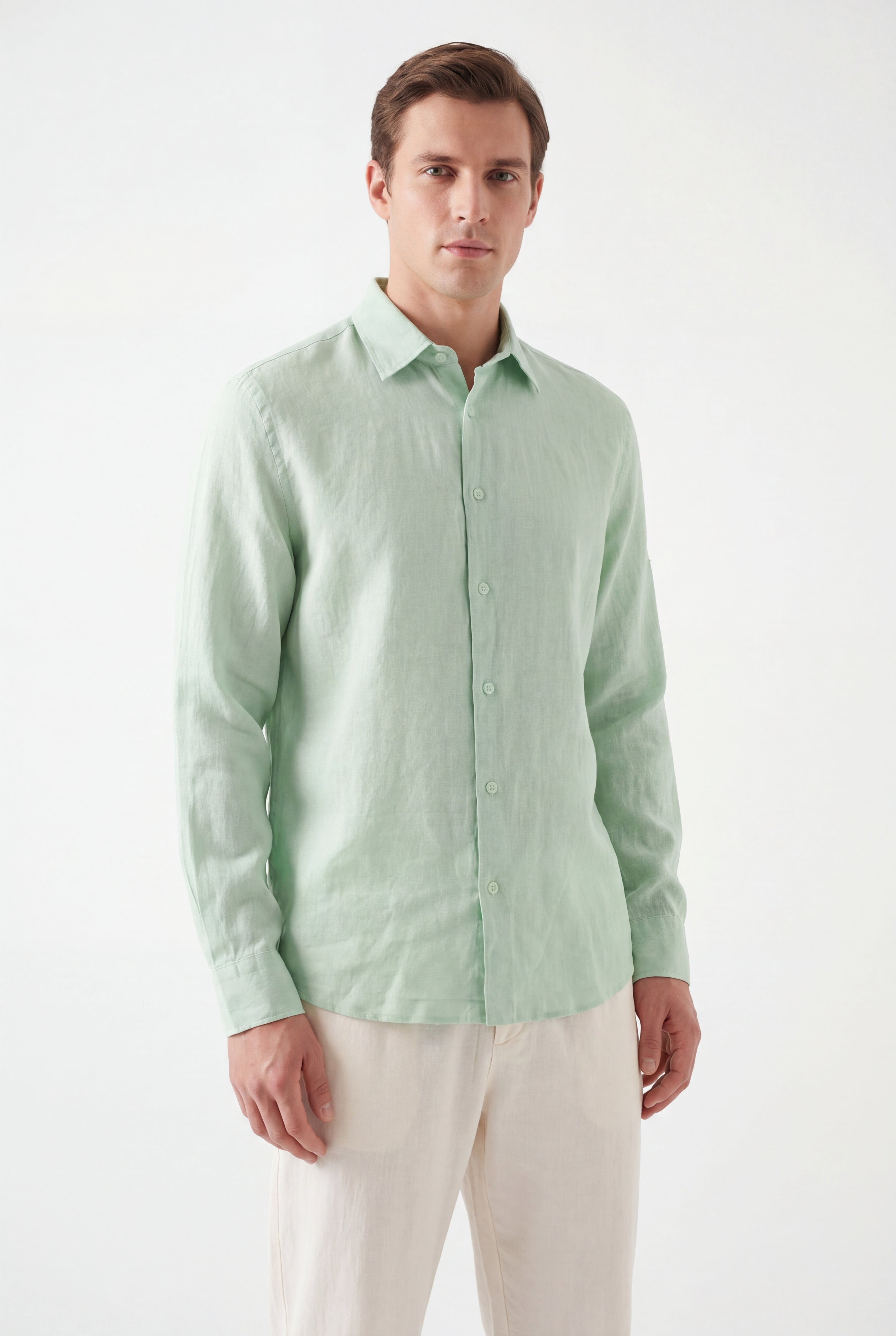 Linen Long Sleeves-Mint-Green