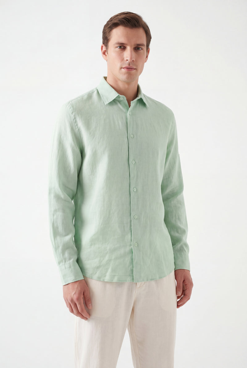 Linen Long Sleeves-Mint-Green