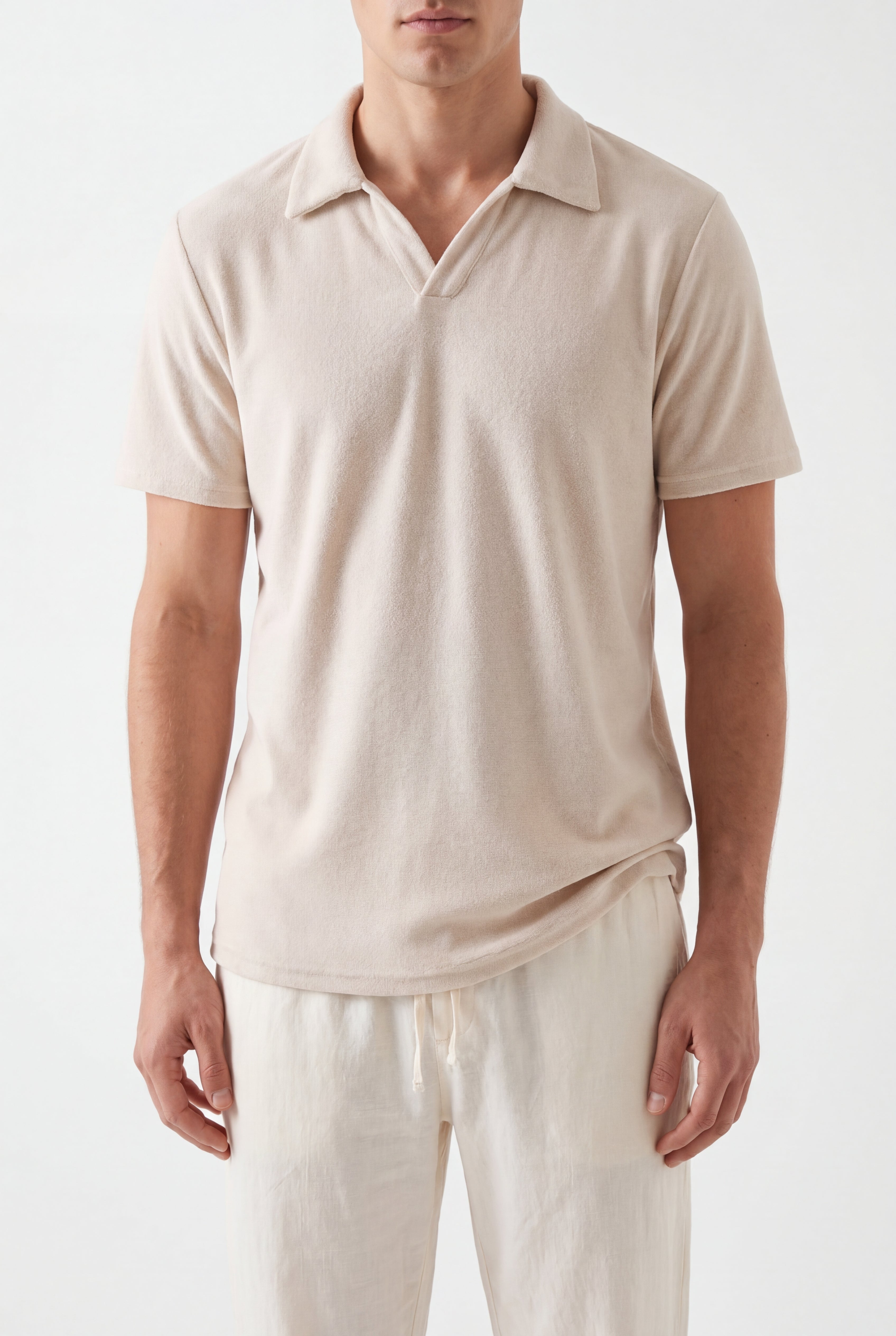 Towel Polo-Beige × Linen Pants-Ivory — Combo Look