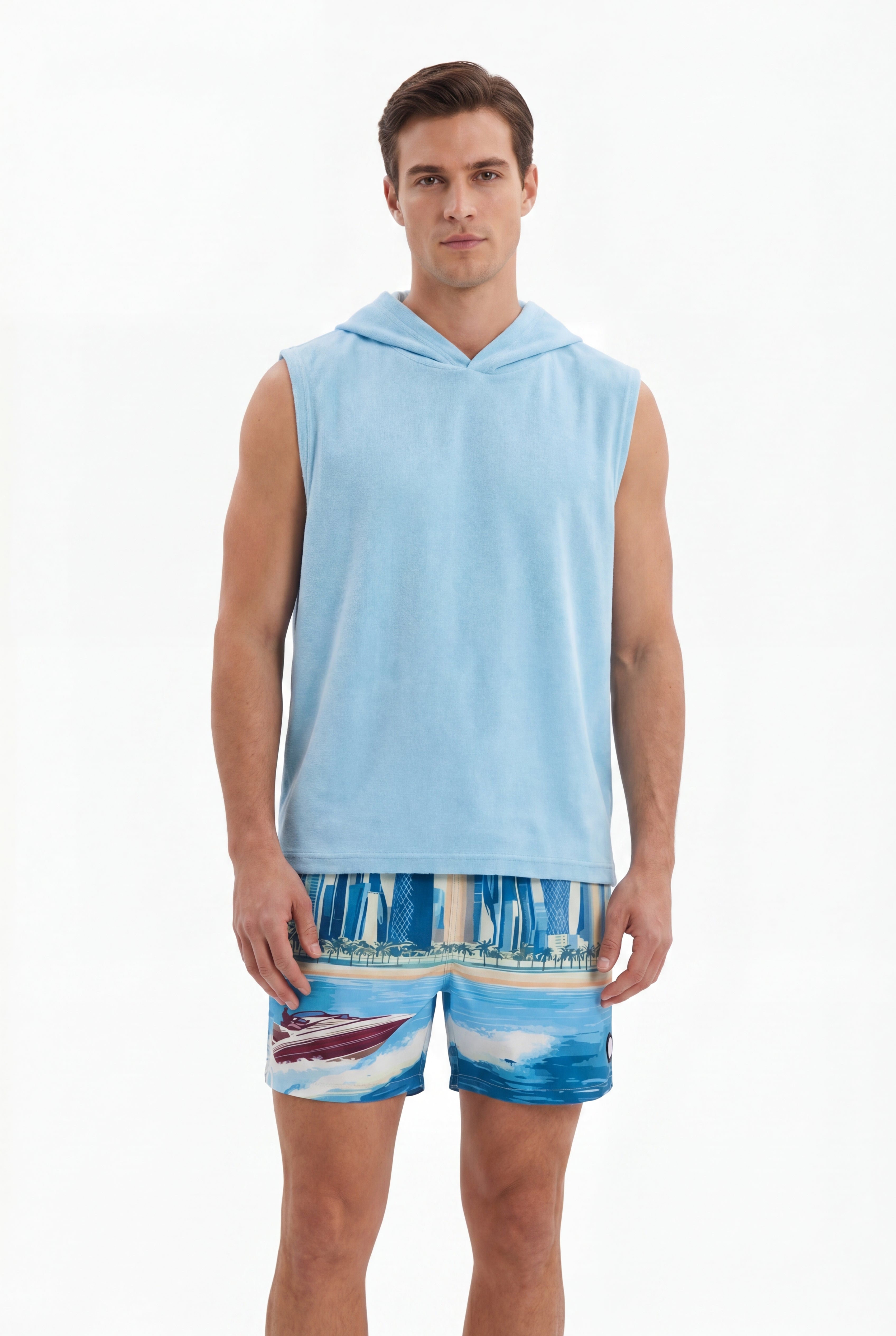 Swimming shorts Doha × Towel Hoodie-Baby-Blue — Combo Look