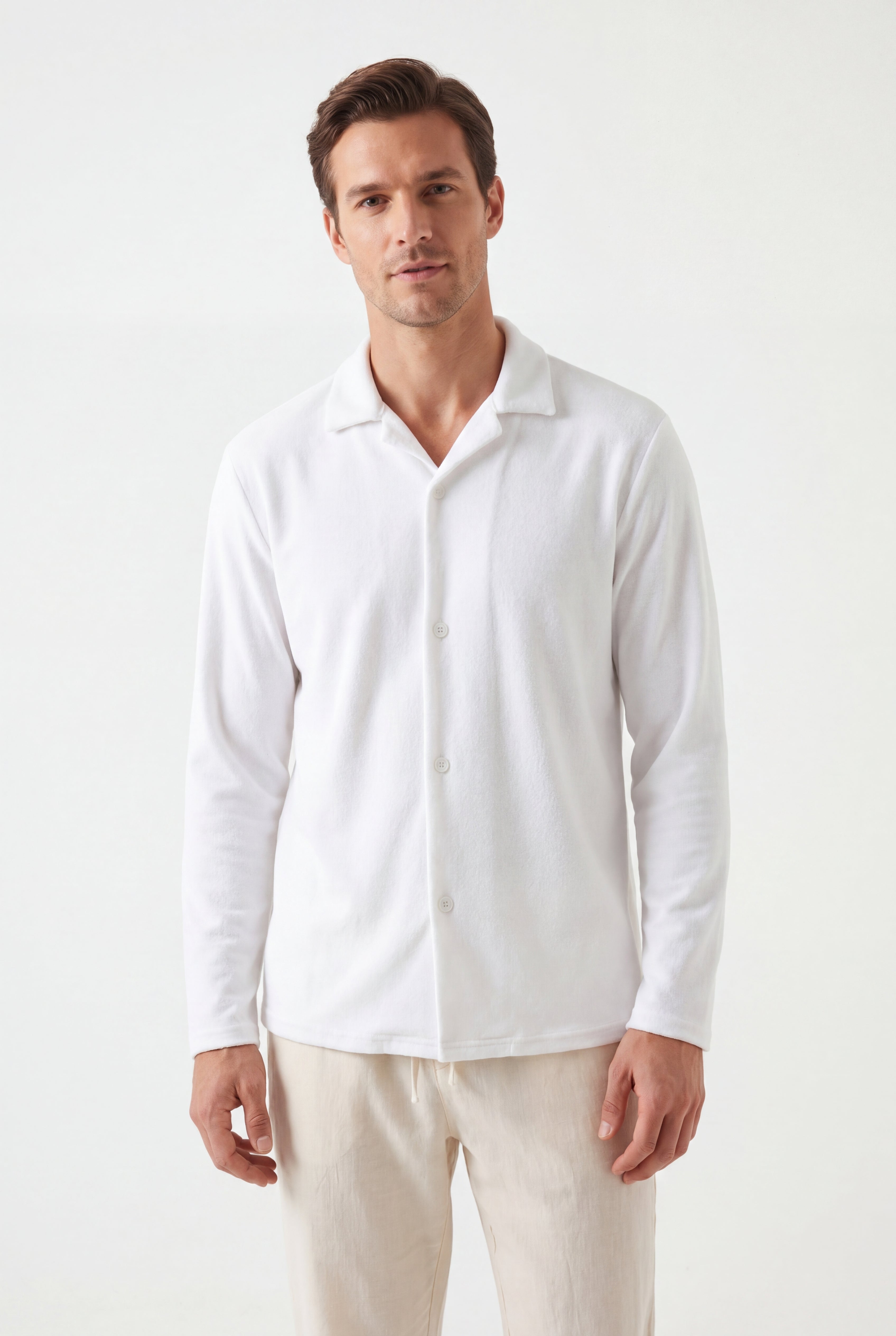 Towel Howell Long Sleeves-White × Linen Pants-Ivory — Combo Look