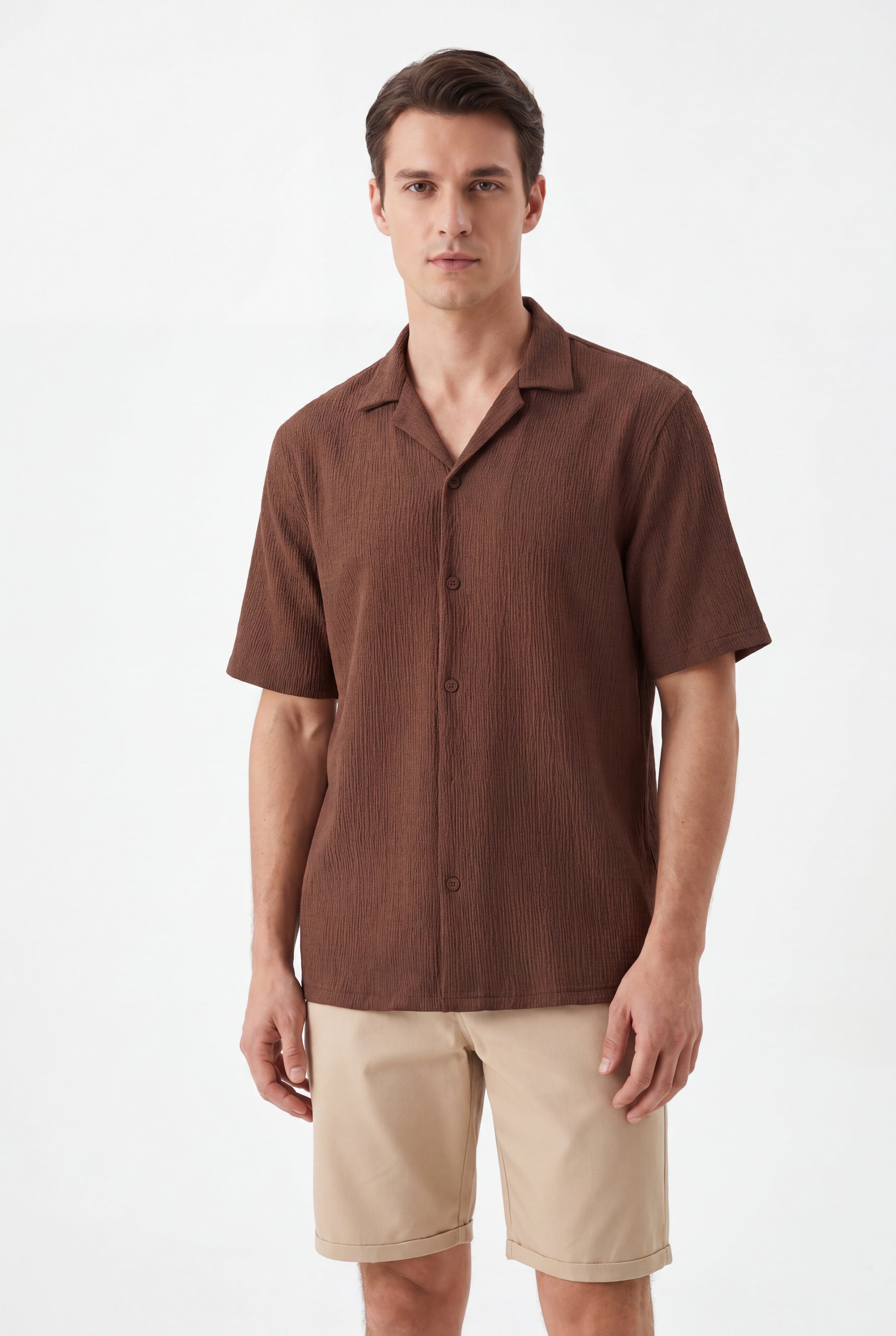Textured T-shirt-Brown